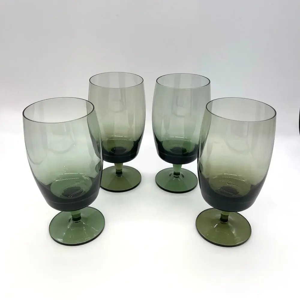 Vintage MCM Gorham Crystal Accent Set of 4 Green Water Wine Goblets Glasses 6.5